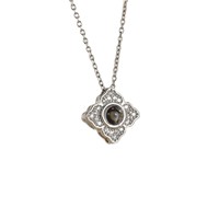 Collier Projection Trèfle à Quatre Feuilles Porte-Bonheur en Argent, Pendentif Zircon Pavé, Photo Cachée, Cadeau Délicat pour Femme