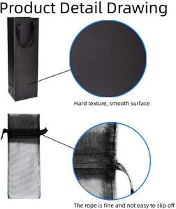 Bolsa de Regalo Reutilizable para Vino Negra con Bolsas de Organza para Botellas, Bolsas de Papel Kraft para Whisky/Licores - Product Image 4