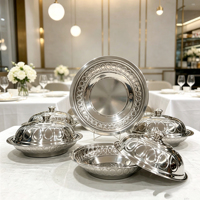 Dôme chauffe-plats en acier inoxydable avec couvercle décoré en relief, plat de service pour buffet, bol de service pour banquets d'hôtel FW