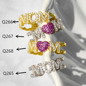 Anelli da Cocktail Q268 con Lettere, Gioielli da Donna con Micro Pavé di Zirconia Cubica a Forma di Cuore, Regalo alla Moda - Product Image 3