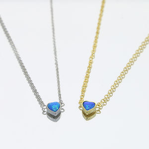 Promozione 2023 regalo di san valentino blu opale di fuoco <span class=keywords><strong>cuore</strong></span> pietra singola semplice delicata fidanzata regalo <span class=keywords><strong>collana</strong></span> <span class=keywords><strong>cuore</strong></span> opale - Product Image 2