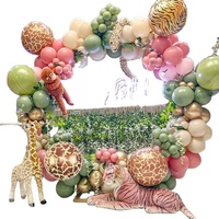 Décorations or rétro vert rose abricot boisé pour baby shower ensemble de ballons jungle safari pour décoration de fête d'anniversaire