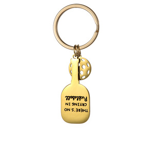 Portachiavi Pickleball 'There's No Crying' in Acciaio Inossidabile Dorato, Charm a Forma di Racchetta e Palla, Regalo Divertente - Product Image 5