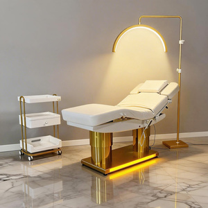 Luxury 4 Motors Massage Bed Gold Base Cosmetic Bed <b>Heating</b> Function Electric Beauty Bed <b>USB</b> Charging Port With Light Decoration - Product Image 6