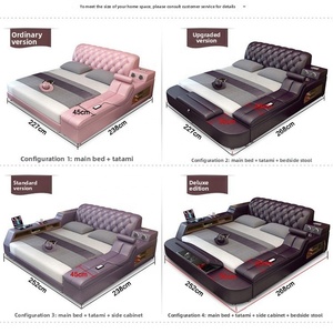 Set Tempat Tidur Pijat Otomatis Multifungsi yang Dapat Disesuaikan, Terpasang, dengan Penyimpanan, Pelapis Kulit Asli, Desain Modern - Product Image 5