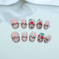 Les ongles artificiels de haute qualité faits à la main en trois dimensions petit style cerise peuvent être réutilisés usine en gros
