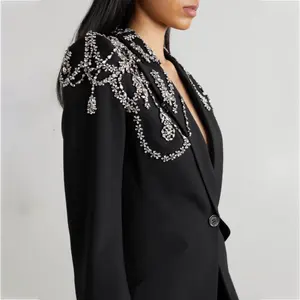 Новейшее высококачественное индивидуальное платье-блейзер из шерсти, украшенное кристаллами