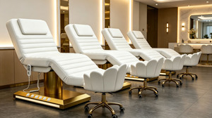 Table de massage électrique de luxe en acier inoxydable doré avec commande au pied, lit de <span class=keywords><strong>soin</strong></span> pour spa facial, lit de beauté pour cils - Product Image 3