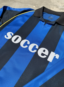 定制黑色蓝色条纹设计长袖Maglie Calcio升华印花品牌标志字母Abbigliamento Uomo足球运动衫 - Product Image 2