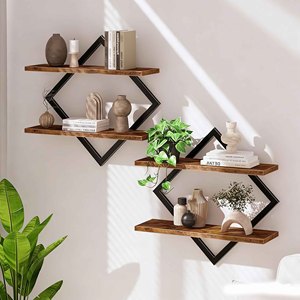 Mensola da Parete Rettangolare in Acciaio e Legno a 2 Ripiani, Mensole Fluttuanti da 15 Pollici, Design Industriale per <span class=keywords><strong>Soggiorno</strong></span> - Product Image 3