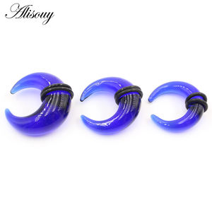 Alisouy, 2 uds., forma de C, cuerno de Búfalo, tabique de cristal, anillos para la nariz, tapón para los oídos, expansor, túneles, guges cónicos, para el cuerpo Piercing, joyería - Product Image 5