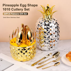 Ensemble de couverts de luxe pour mariage, style occidental classique moderne, en acier inoxydable, 24 pièces, avec étui en forme d'ananas - Product Image 1