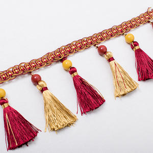 Frangia Decorativa Multicolore con Perline e Nappe, Passamaneria Dorata con Nappe, Frange per Tende e Decorazioni - Product Image 6