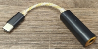 Adaptador DAC Portátil Tipo C a 4.4mm, Blindado con Metal Negro, Cable Trenzado Plateado y Dorado, para Android, PC, HiFi sin Pérdidas