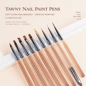 Salon Grade 9Pcs Nail Art Brush Set Translucent Brown Handle Non Shedding Bristle Gel Painting Liner Manicure Tool for Studio - Product Image 2