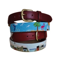 Sabuk sulaman kulit sapi gesper logam desain kustom pola fashion