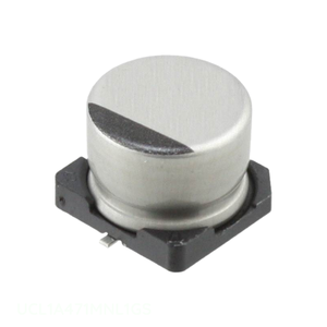 Condensador de Montaje Superficial UCL1A471MNL1GS del Fabricante, Condensador de Aluminio de 470 UF, 20%, 10 V, SMD, 470 uF - Product Image 1