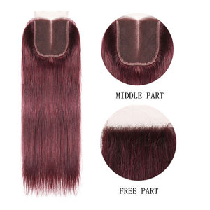 Extensions de Cheveux Naturels Bruts en Gros, 100% Alignés dans le Sens de la Cuticule, Couleur Rouge Bourgogne 99J, Lots avec Closure pour Tissage de Cheveux - Product Image 4