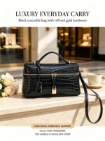 Nouveau Sac à Déjeuner Femme en Cuir Véritable 2026 Motif Crocodile Fermeture Éclair Simplicité Urbaine LP23 Sac à Bandoulière Croisé