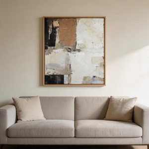 Dipinto su Tela Fatto a Mano in Stile Zen Wabi Sabi, Senza Cornice, Nero <span class=keywords><strong>Ocra</strong></span> Bianco, Blocchi Geometrici Astratti, Natura Morta, Decorazione Murale - Product Image 4