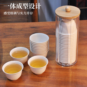 Disposable Kung Fu Tea Cup Holder Cylinder With Lid 40-60 Pcs Food Grade Storage Rack For Afternoon Tea - Product Image 2