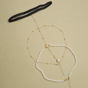 Cadena de Pierna con Perlas de Imitación para Mujer, Estilo Europeo Americano, Diseño Geométrico, Joyería de Fiesta, Colgante de Oro Blanco - Product Image 4