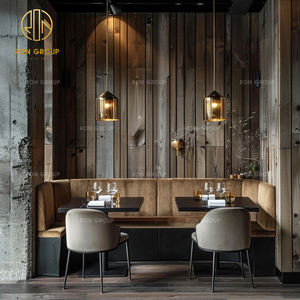 Juego de muebles de mesa y silla de restaurante de hotel para cafetería comercial curvada de terciopelo de madera marrón vintage - Product Image 1