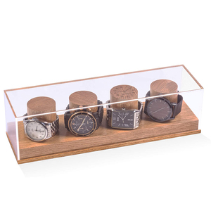 showcase 4 men's or women's watches Oak Wooden watch box display case Solid wood watch stand with glass top