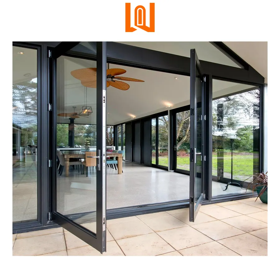 WANJIA modern villa courtyard exterior entrance glass door aluminum casement doors