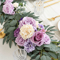Guirlande de fleurs violettes personnalisée en mousse de soie, roses artificielles, lianes florales, chemins de table pour mariage, décoration extérieure