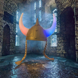 Casco vikingo con luz LED, cuernos, trenzas, accesorios de <span class=keywords><strong>guerreros</strong></span> medievales a rayas, sombrero para niños, Material de poliéster para deportes - Product Image 3