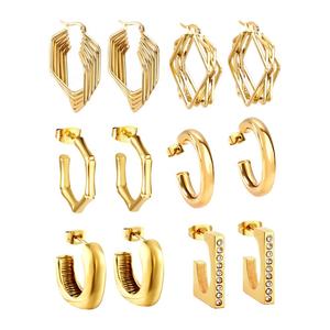 ต่างหูแฟชั่นขายส่ง ดีไซน์เก๋ ทรงเรขาคณิต ชุบทอง 18k สแตนเลสสตีล สำหรับผู้หญิง - Product Image 2