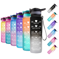 Bouteille d'eau sport en Tritan avec marqueur de temps motivant dégradé, plusieurs capacités 21oz/32oz, sans BPA, compatible lave-vaisselle, personnalisable