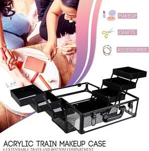 Valise à <span class=keywords><strong>maquillage</strong></span> 14 pouces en acrylique grande valise à cosmétiques portable 6 plateaux boîte de rangement professionnelle - Product Image 5