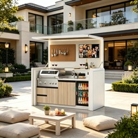 Moderne Luxus-Modulare 304 Edelstahl Outdoor-Kücheninsel mit Integriertem Spülbecken, Smart-TV, Dunstabzugshaube und Weinkühler - Langlebig