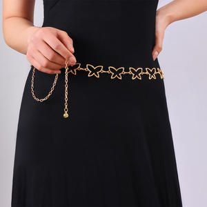 Cadena de cintura de mariposa hueca de aleación de zinc metálica de una sola capa para mujer, cinturón de vestido de fiesta, oro y plata - Product Image 1
