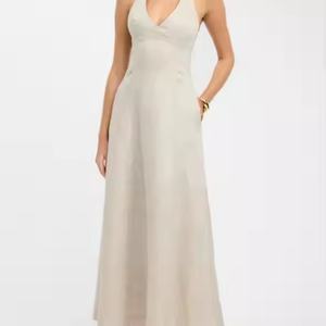 Vestido Maxi de Lino Casual con Cuello en V y Estampado Tartán para Mujer, Corte A, Cintura Alta Elástica, Tejido, Nueva Colección Otoño 2025 - Product Image 4