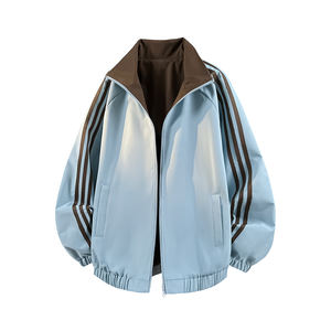 Chaqueta básica con logo personalizado, tres franjas, cortavientos de primavera y otoño, abrigo sencillo de color sólido para hombre y mujer, transpirable. - Product Image 1