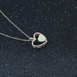 Collares minimalistas con colgante de ópalo en forma de corazón de plata de ley S925 para mujer, joyería de compromiso de moda, regalo. - Product Image 5