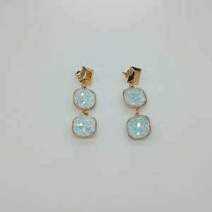 Fine Dangle <b>Earrings</b> 316L Stainless Steel PVD Gold Plating Sustainable Resistant <b>Blue</b> Crystal Drop <b>Studs</b> - Product Image 1
