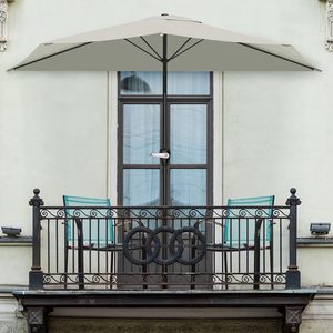 Parasol demi-rond moderne de <span class=keywords><strong>9</strong></span> pieds à manivelle blanche Parasol de jardin à 5 nervures en acier pour cour extérieure, salle à manger extérieure, hôtel - Product Image 6