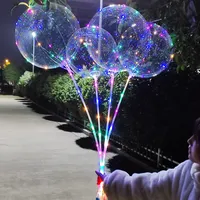 Ballons LED BoBo lumineux colorés 1/5/10/20/30 pièces, 3 niveaux de clignotement, avec poignée, ballons bulles de 20 pouces (70 cm) avec bâton pour fête d'anniversaire