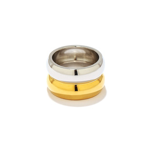 Stainless Steel <b>Ring</b> Two Tone Gold Plated Geometric Shape Unisex Fashion Jewelry Gift - Product Image 4