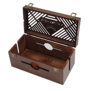 Caja de enchufes hueca de madera de pino, rectangular, marrón, tipo vertical, para almacenamiento de tiras de enchufes, gestión de cables en dormitorio y sala de estar - Product Image 4