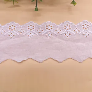 2023 cotton embroidery lace trim white embroidery fabric for clothing Dentelle brode en coton