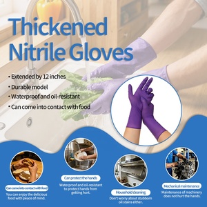 Gants jetables en nitrile de qualité alimentaire, longs jusqu'aux coudes, de 12 pouces, de couleur violette, pour le nettoyage des toilettes, la vaisselle et le nettoyage ménager - Product Image 2