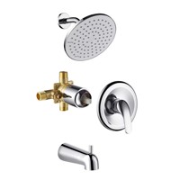 Ensemble de robinetterie de douche à pression équilibrée en laiton massif CUPC, chromé, mural, avec système de douche et bain à effet pluie de 8 pouces et bec de bain