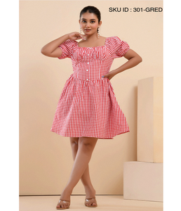 Robe décontractée élégante et tendance pour femmes, imprimé floral rouge, 100% coton, coupe évasée, écologique, confortable, à porter au quotidien - Product Image 1