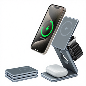 Chargeur sans fil magnétique pliable 3-en-1 15W, portable et réglable à 180° ° Compatible avec iPhone 15, 14, 13 - Product Image 1