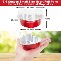 Moule de cuisson jetable en aluminium en forme de petit cœur avec couvercle transparent en forme de dôme pour desserts de fête et cupcakes, vente au détail et en gros